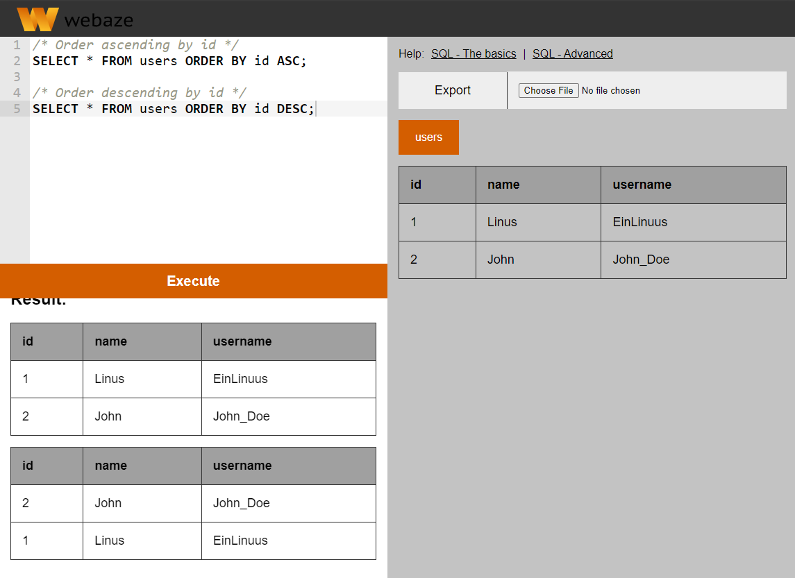 Select Order Result